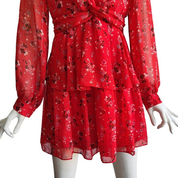 AAKAA Twist Bodice w Peplum Abstract Floral Sheer Flowy Mini Dress Lined S NWT - Picture 6 of 13